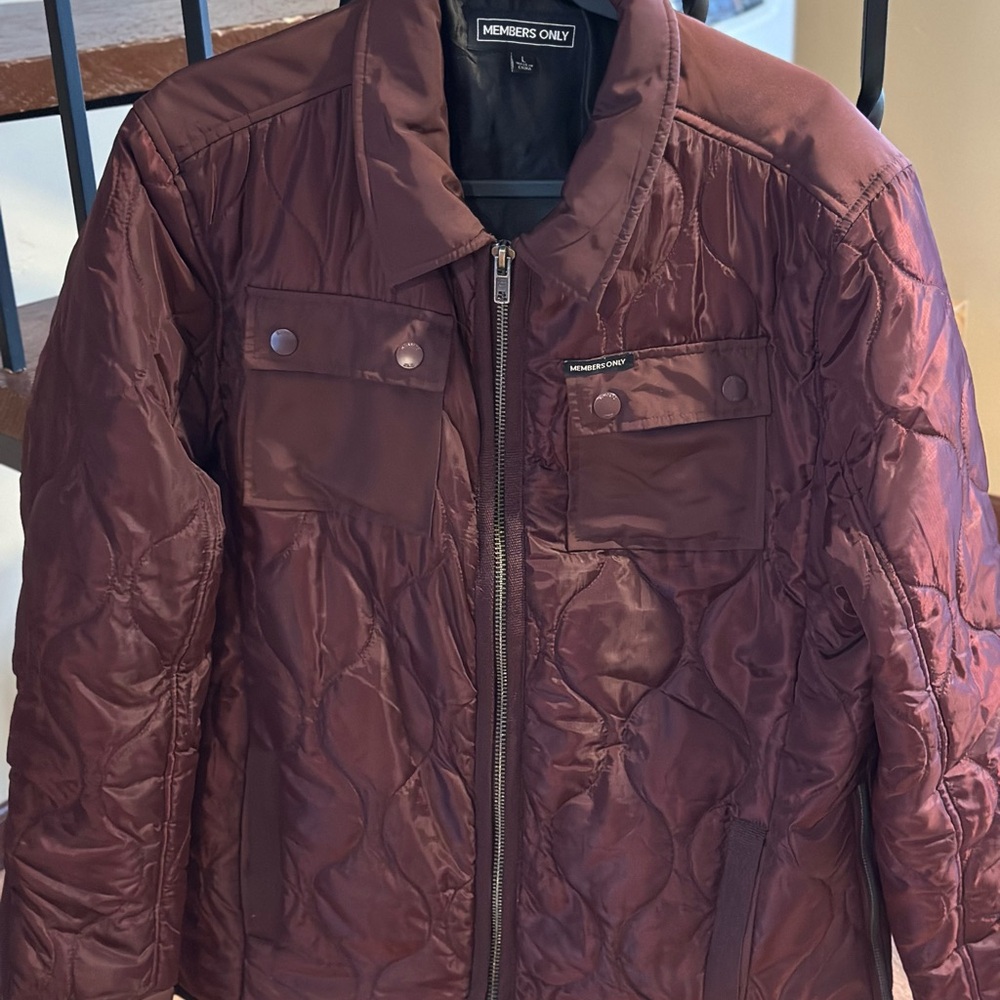 Members Only Quilted Bergen Shirt Jacket in Burgundy EUC